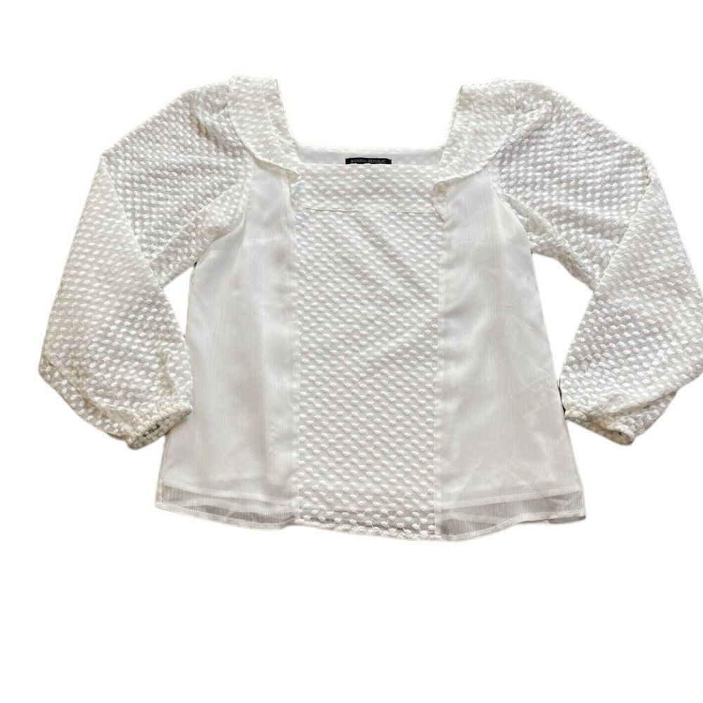 Banana republic square neck, white blouse with sheer sleeves, extra small petite - Picture 1 of 7